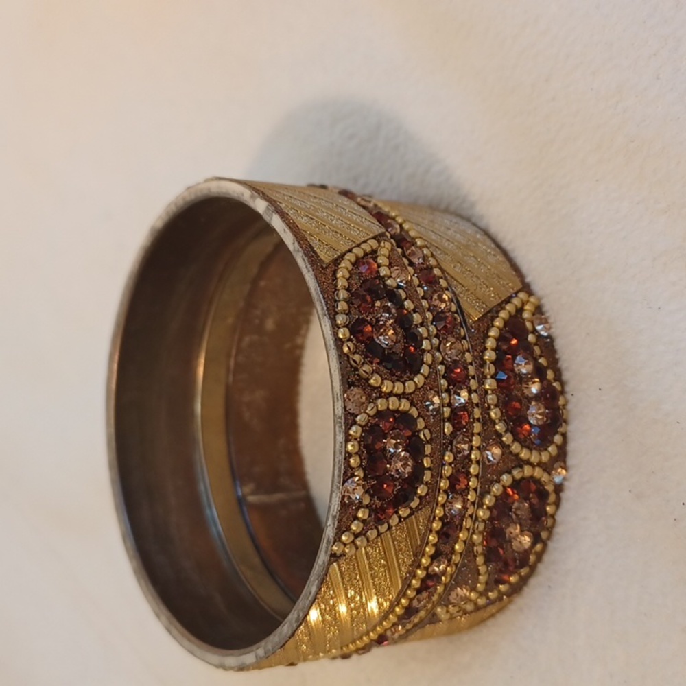 3 jeweled gold brown rhinestone bangles (5277